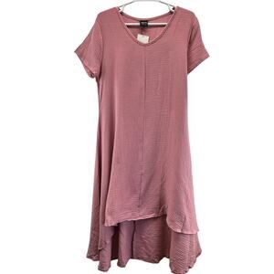 NWT Thaluta Midi Dress Short Sleeve Gauzy Cotton High Low Hem Pink OS